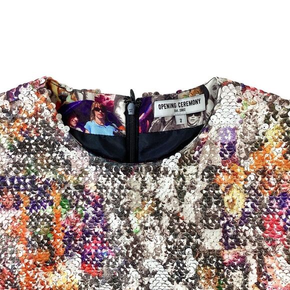 OPENING CEREMONY Size 2 Girl Collage Sequin Blouse Top Multi-Color Print - Picture 3 of 12